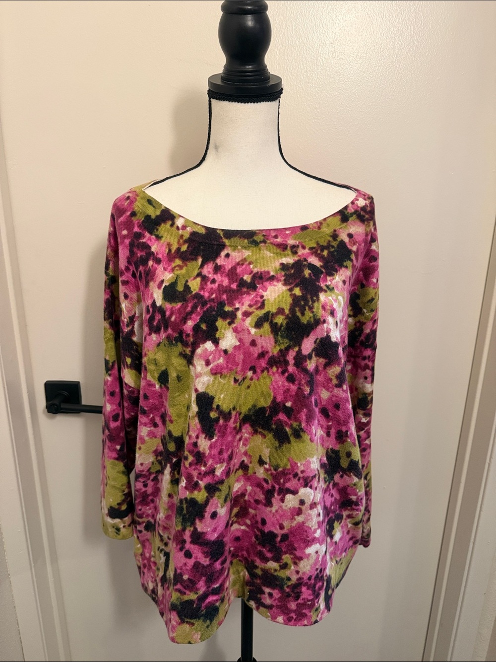 Women's Floral Watercolor Knit Top - Pink & Green